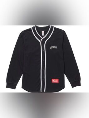 Supreme|Color block baseball Black Jersey sweater cardigan top with White Piping